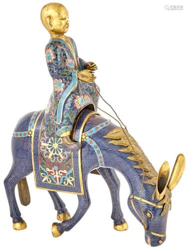 A Chinese Cloisonné Enamel Mule and Rider