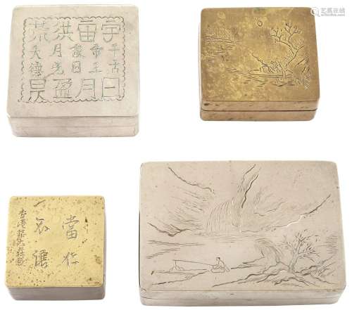Four Chinese Incised Paktong Boxes