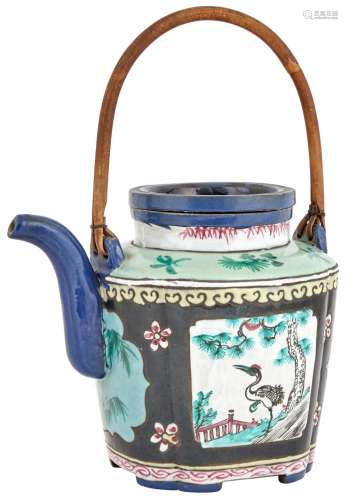 A Chinese Enameled Yixing Teapot