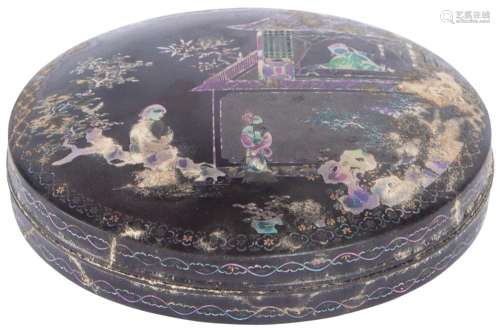 A Chinese Lac Burgauté Covered Round Box