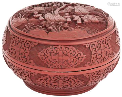 A Chinese Cinnabar Lacquer Box and Cover