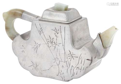 A Chinese Pewter-Encased Yixing Teapot