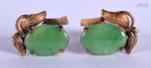 A PAIR OF 18CT GOLD MOUNTED JADEITE EARRINGS…