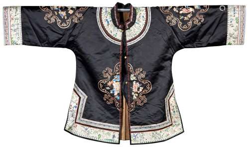 A Chinese Embroidered Black Silk Jacket