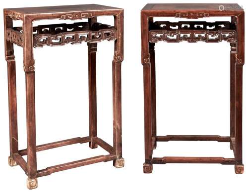 A Pair of Chinese Hardwood Side Tables