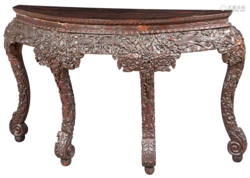 A Chinese Hardwood Demilune Console Table