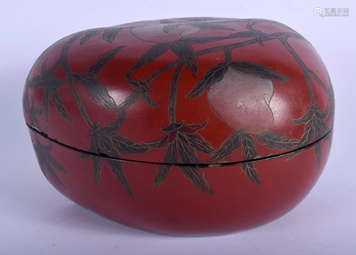 A 1950S CHINESE RED LACQUER PEACH FORM BOX …