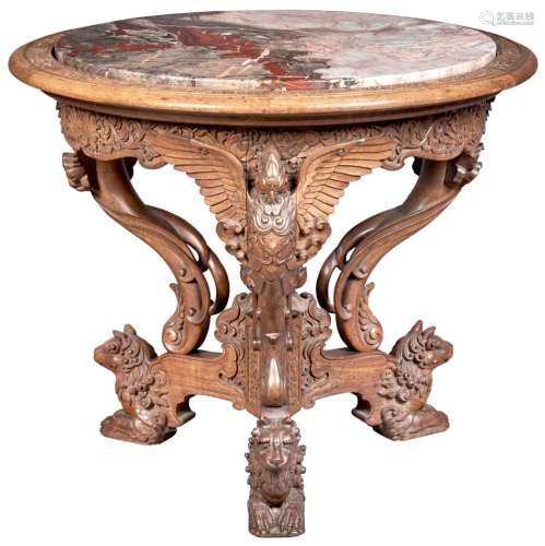 An Unusual Chinese Export Marble-Inset Hardwood Table