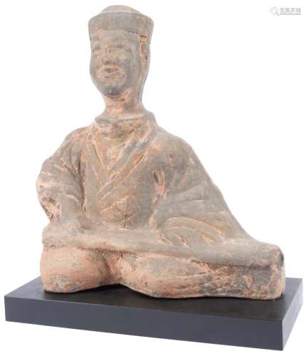 Chinese Gray Pottery Figure of a Seated Musician