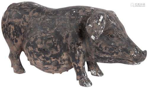 A Large Chinese Gray Pottery Figure of a Pregnant Sow
