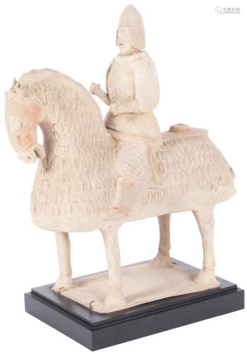 Chinese Painted Pottery Figure of a Mounted Soldier