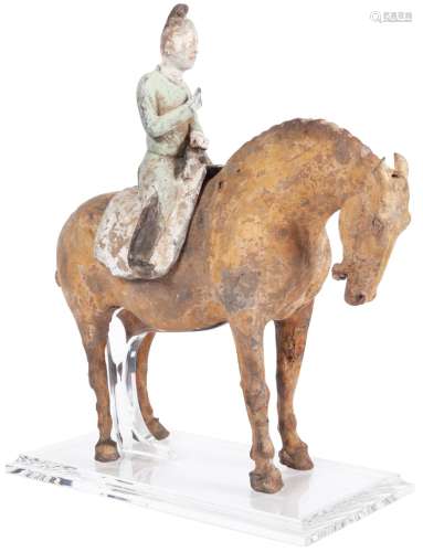 Chinese Painted Pottery Figure of a Mounted Horse