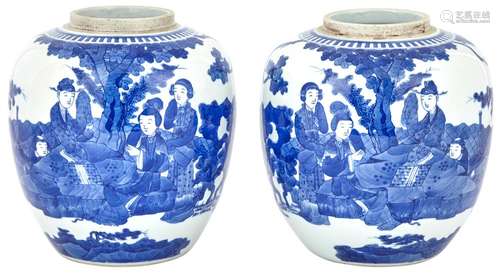 A Pair of Chinese Blue and White Porcelain Jars