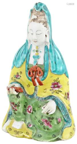 A Chinese Enameled Porcelain Figure of Guanyin