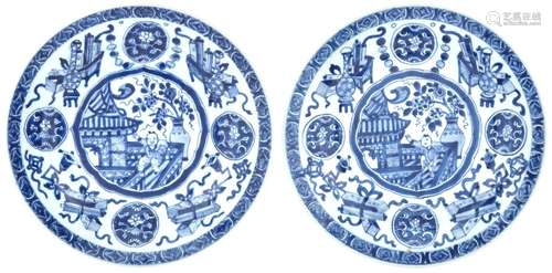 A Pair of Chinese Blue and White Porcelain Dishes