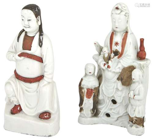 Two Chinese 'Clobbered' Dehua Porcelain Figures