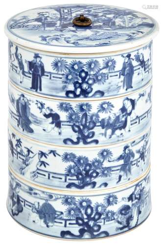 A Chinese Blue and White Porcelain Four-Part Stacking Box