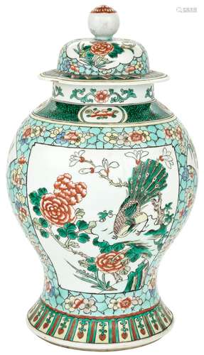 A Chinese Famille Verte Porcelain Baluster Jar and Cover