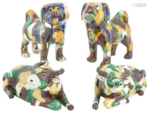 Two Pairs of Chinese Sancai Porcelain Animals