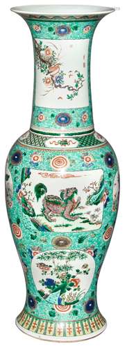 A Large Chinese Famille Verte Porcelain Phoenix Tail Vase