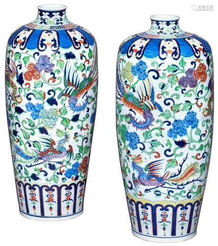A Large Pair of Chinese Doucai Porcelain Vases