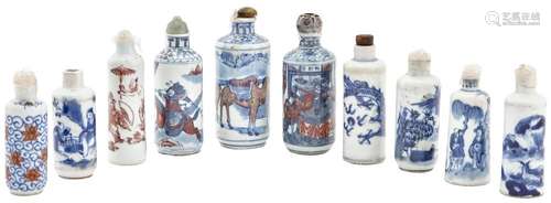 Ten Chinese Blue and White Porcelain Snuff Bottles