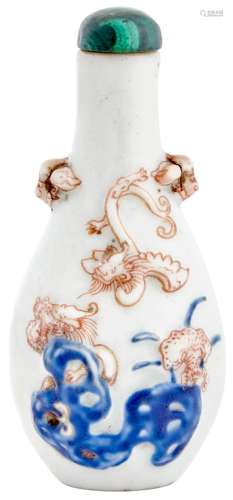 A Chinese Blue, White and Copper Red Porcelain Snuff Bottle