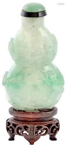 A Good Chinese Jadeite Double Gourd Snuff Bottle