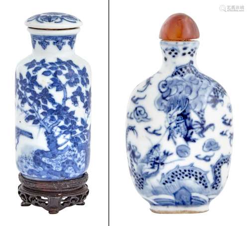 Two Chinese Blue and White Porcelain Snuff Bottles