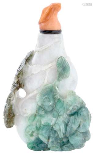 Chinese Jadeite Double Gourd Form Snuff Bottle