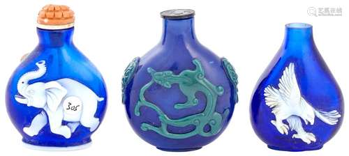 Three Chinese Glass Overlay Snuff Bottles