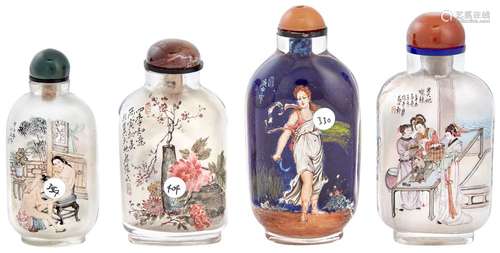 Four Chinese Inside-Painted Glass Snuff Bottles