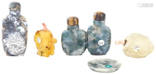 Four Chinese Snuff Bottles and a Snuff Dish