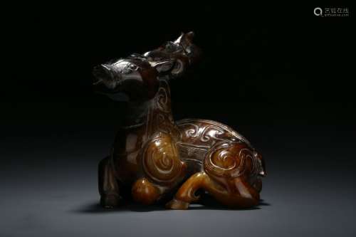 Chinese Gao Gu Jade Deer In Han Dynasty