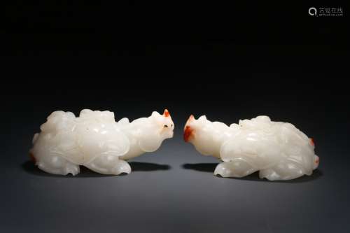 Chinese Pair Of Xuanwu Hetian Jade Ornament In Qing Dynasty