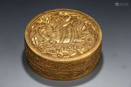 Chinese Qing Dynasty Bronze Gold Gilded Cover Box