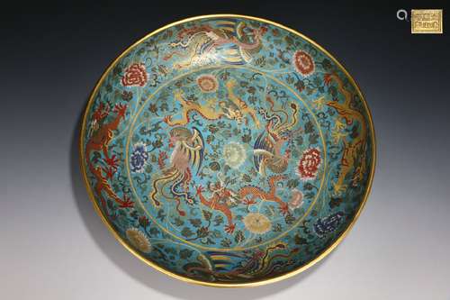 Chinese Qing Dynasty Kangxi Period Bronze  Cloisonne Plate