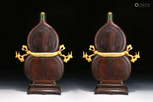 Chinese Pair Of Zitan Rosewood Shrines In Qing Dynasty