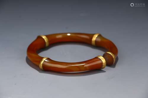 Chinese Agate Gold Painted Bracelet In Liao And Jin Dynasties