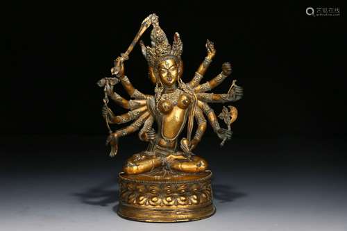 Chinese 18Th Century Bronze Multi-Armed Guanyin Ornament