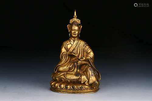 Chinese 18Th Century Bronze Gold Gilded Buddha Statue Ornament