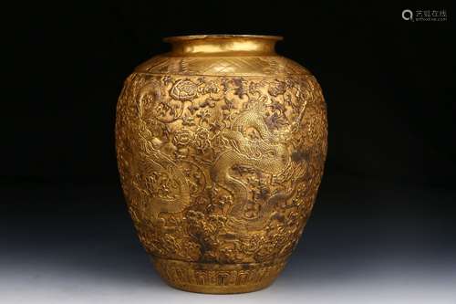 Chinese Old Collections Bronze Gold Gilded Pot