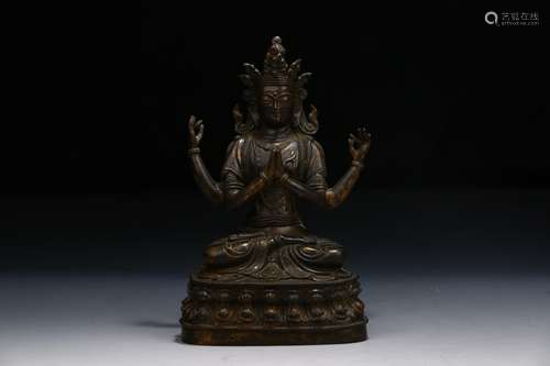 Chinese Sitting Statue Of Guanyin With Four Arms