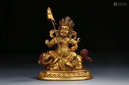 Chinese Bronez Gold Gilded God Of Wealth Ornament