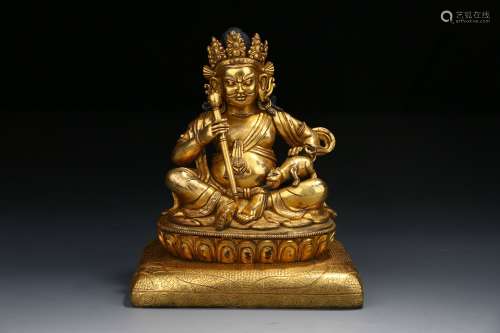 Chinese Bronez Gold Gilded God Of Wealth Ornament