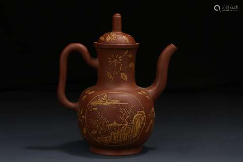 Chinese Old Collections Landscape Pattern Zisha Teapot