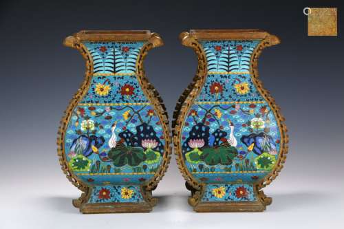 Chinese Old Collections Pairs Of Cloisonne Flowers And Birds Bottles