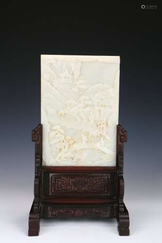 Chinese Qing Dynasty Hetian Jade Landscape Screen