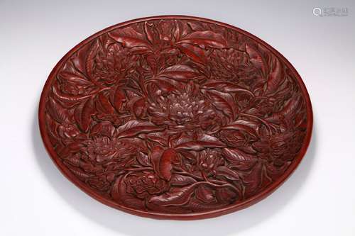 Chinese Old Collections Lacquerware Flower Pattern Large Plate