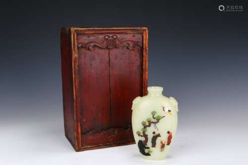 Chinese Qing Dynasty Hetian Jade Bottle Inlaid With Gem